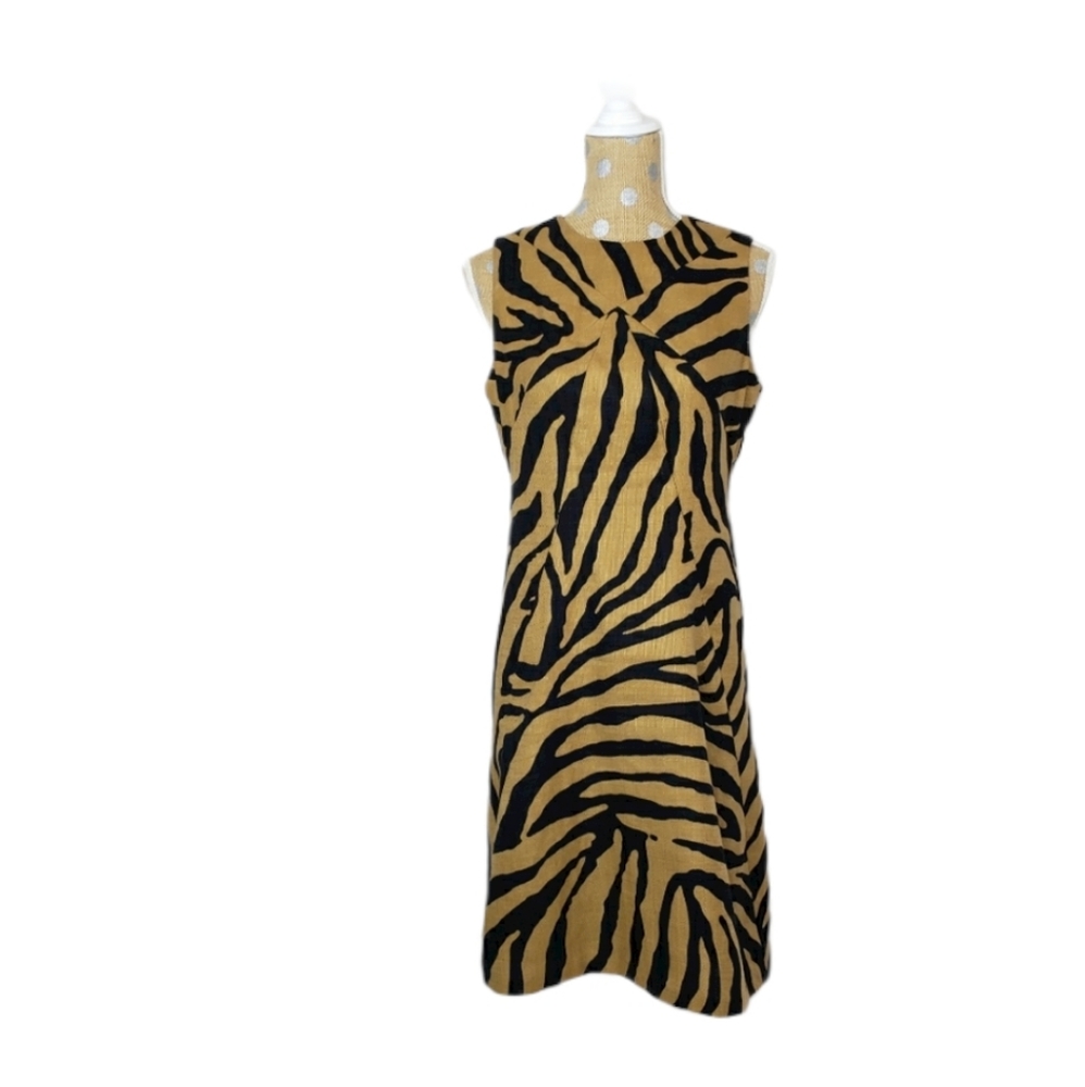 Anne Klein Animal Print Linen Shift Dress size 6